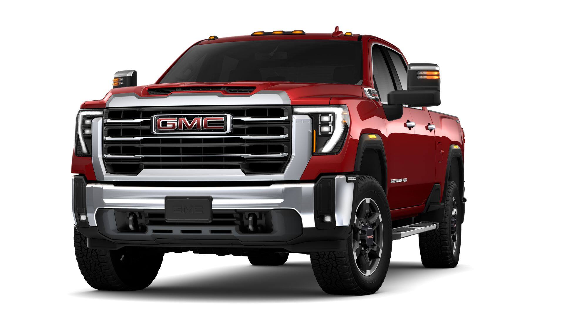2026 GMC Sierra 2500 HD SLT in Volcanic Red Tintcoat — front three-quarter view